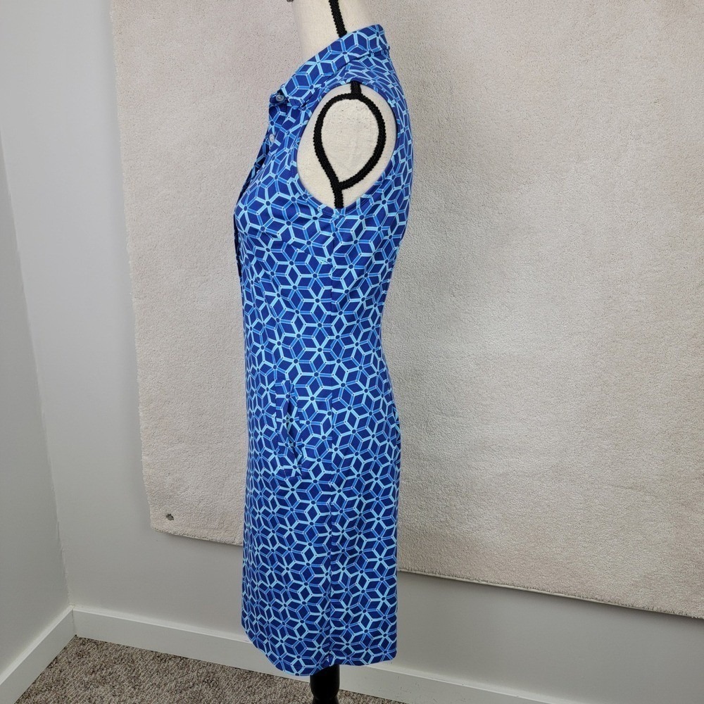 J.McLaughlin Polo Dress XS Blue Geometric Catalina Cloth Sleeveless Pockets - Picture 9 of 9